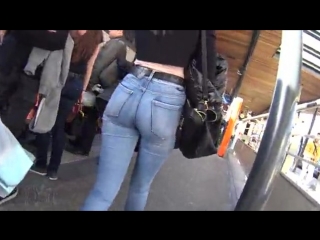 sayu - beautiful bubble butt brunette in tight jeans walking